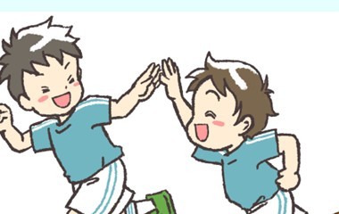 ハイタッチする子どもたちのイラスト